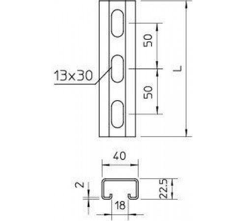 Профиль С-образный 40х22.5 L2000 сталь 2мм CPS 4L 2M FT гор. оцинк. OBO 1121979