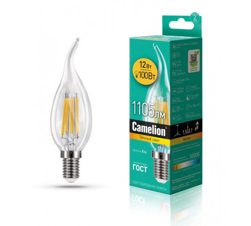 Лампа светодиодная филаментная LED12-CW35-FL/830/E14 12Вт 220В Camelion 13710