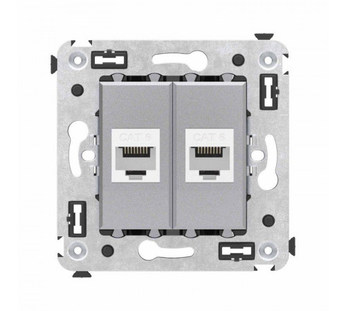Розетка компьютерная 2-м СП Avanti "Закаленная сталь" RJ45 кат.6 без шторок механизм DKC 4404694