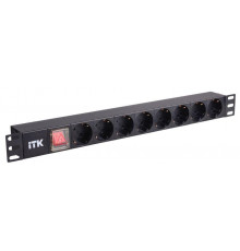 Блок розеток 8 мест PDU (немец. станд.) DIN49440 PH12-8D1 с LED выкл. алюм. профиль1U шнур 2м ITK PH12-8D1