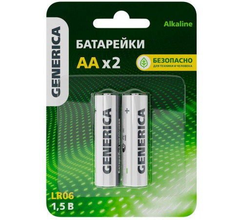 Элемент питания алкалиновый AA/LR6 Alkaline (блист.2шт) GENERICA ABT-LR06-ST-L02-G