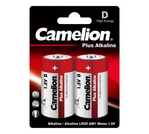 Элемент питания алкалиновый D/LR20 1.5В Plus Alkaline LR20-BP2 BL-2 (блист.2шт) Camelion 1654