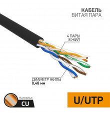 Кабель витая пара U/UTP кат.5E 4х2х24AWG медь OUTDOOR черн. (305м) PROCONNECT 01-0054