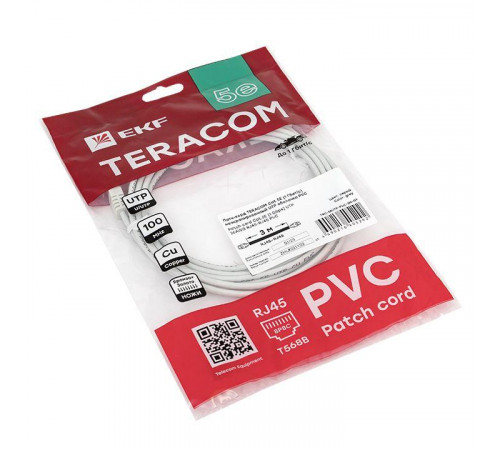 Патч-корд кат.5E UTP неэкранир. PVC сер. 3.0м TERACOM PRO EKF TRP-5EUTP-PVC-3M-GY