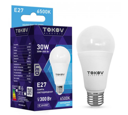 Лампа светодиодная 30Вт А70 6500К Е27 176-264В TOKOV ELECTRIC TKE-A70-E27-30-6.5K