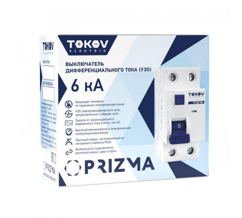 Выключатель дифференциального тока (УЗО) 2П (1P+N) 40А 100мА тип AC 6кА TOKOV Electric TKE-PZ60-RCDM-2-40-100-AC