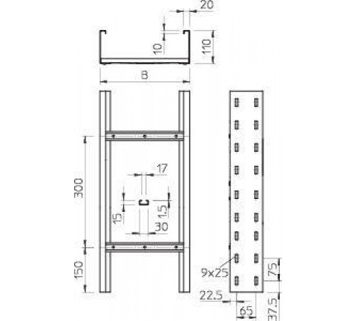 Лоток лестничный 400х110 L6000 сталь 2мм WKLG 1140 FT OBO 6311067