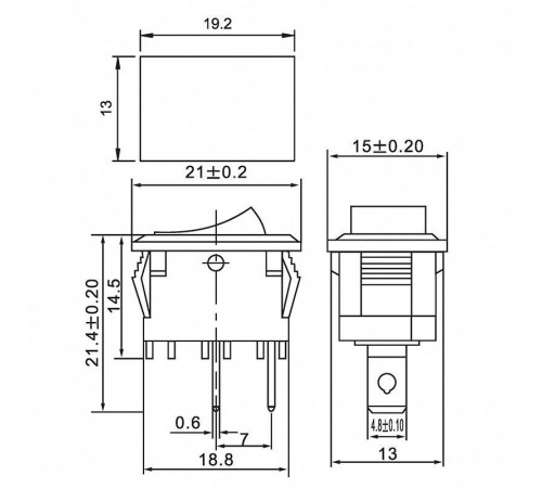 Выключатель клавишный 250В 6А (2с) ON-OFF черн. Mini (RWB-201; SC-768) Rexant 36-2110