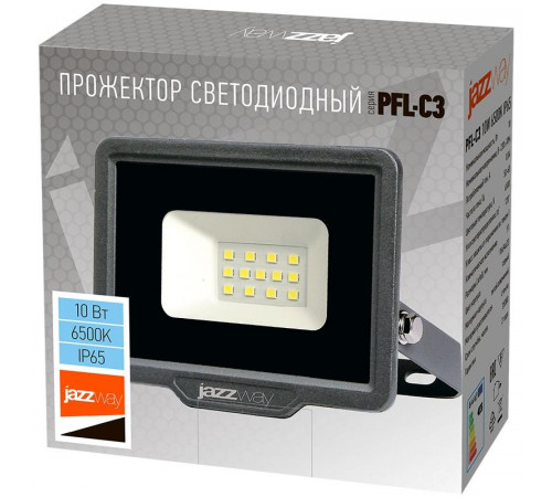 Прожектор светодиодный PFL-C3 10Вт 6500К IP65 ДО закален. прозр. стекло JazzWay 5023529A