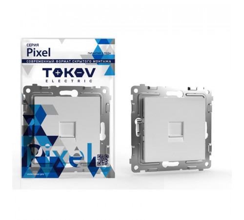 Розетка компьютерная 1-м СП Pixel RJ45 кат.5E механизм бел. TOKOV ELECTRIC TKE-PX-RC1-C01