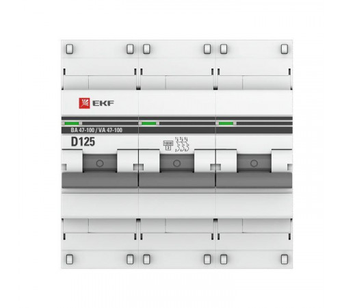 Выключатель автоматический модульный 3п D 125А 10кА ВА 47-100 PROxima EKF mcb47100-3-125D-pro