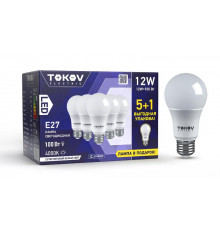 Набор ПРОМО лампа светодиодная 12Вт А60 4000К Е27 176-264В (Promo 5+1 шт) TOKOV ELECTRIC Promo-A60-E27-12-4K