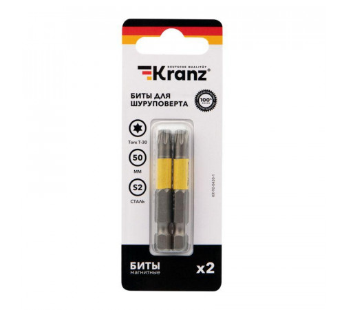 Бита Torx T30х50мм для шуруповерта (уп.2шт) Kranz KR-92-0430-1