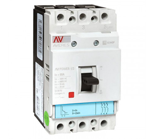 Выключатель автоматический 3п 80А 35кА AV POWER-1/3 TR AVERES EKF mccb-13-80-TR-av