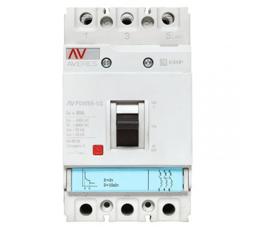 Выключатель автоматический 3п 80А 35кА AV POWER-1/3 TR AVERES EKF mccb-13-80-TR-av