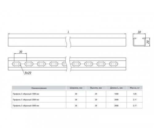 Профиль С-образный L3000 1.5мм EKF cp3000
