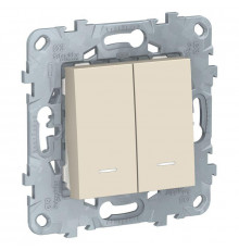 Выключатель 2-кл. 2мод. СП Unica New IP21 (2х(сх. 1а)) с подсветкой механизм беж. SchE NU521144N