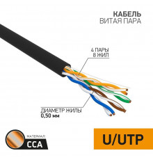 Кабель витая пара U/UTP кат.5E 4х2х24AWG омедненный наружн. прокладки черн. 305м (м) PROCONNECT 01-0045-3