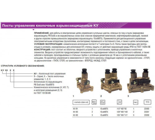 Пост кнопочный КУ-91 1Exd IIB T5 Gb/Ex tb IIIC T95C Db-ХЛ2 ВЭЛАН