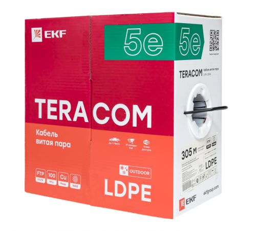 Кабель витая пара F/UTP кат.5E 4 пары solid внешн. LDPE черн. TERACOM EKF TRC-5EFTP-04PE-BK-OUT3