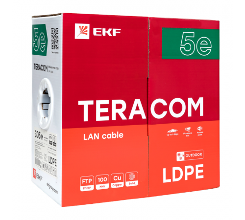 Кабель витая пара F/UTP кат.5E 4 пары solid внешн. LDPE черн. TERACOM EKF TRC-5EFTP-04PE-BK-OUT3