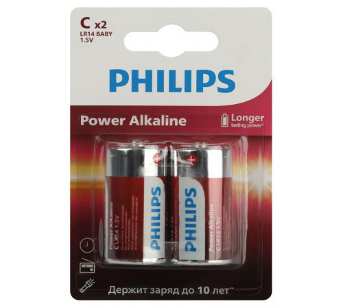 Элемент питания алкалиновый C/LR14 1.5В Power (блист. 2шт) Philips Б0062687