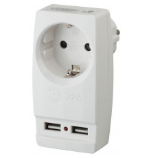 Адаптер 1-м с заземл. Polynom SP-1e-USB-W 220В 2хUSB 2100мА бел. Эра Б0026332