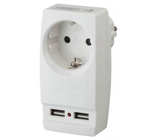 Адаптер 1-м с заземл. Polynom SP-1e-USB-W 220В 2хUSB 2100мА бел. Эра Б0026332