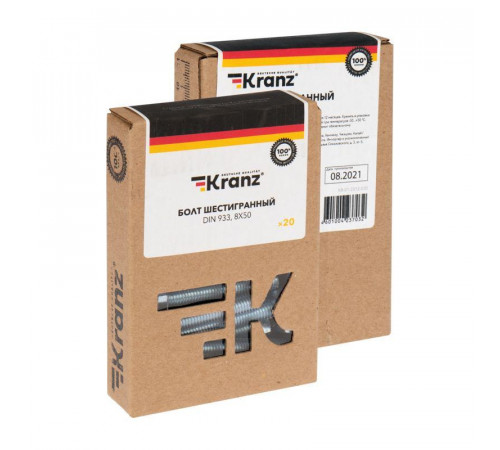 Болт с шестигранной головкой 8х50 DIN 933 (уп.20шт) Kranz KR-01-3512-030