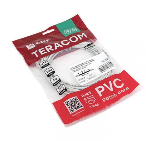 Патч-корд кат.5E UTP неэкранир. PVC 1Гбит/с 5м сер. TERACOM EKF TRC-5EUTP-PVC-5M-GY