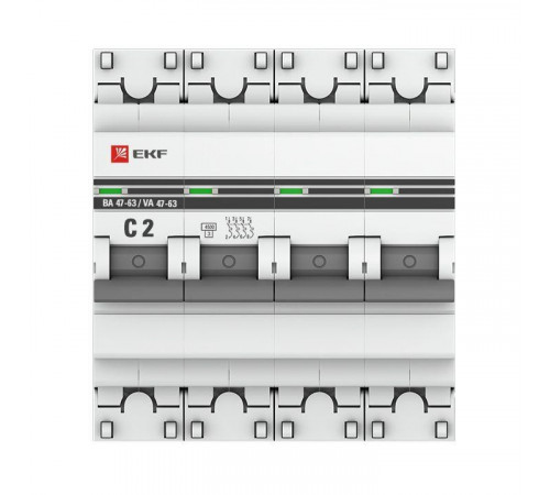 Выключатель автоматический модульный 4п C 2А 4.5кА ВА 47-63 PROxima EKF mcb4763-4-02C-pro