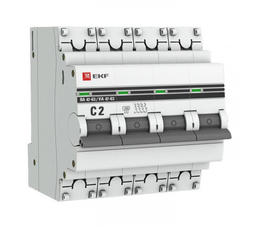 Выключатель автоматический модульный 4п C 2А 4.5кА ВА 47-63 PROxima EKF mcb4763-4-02C-pro
