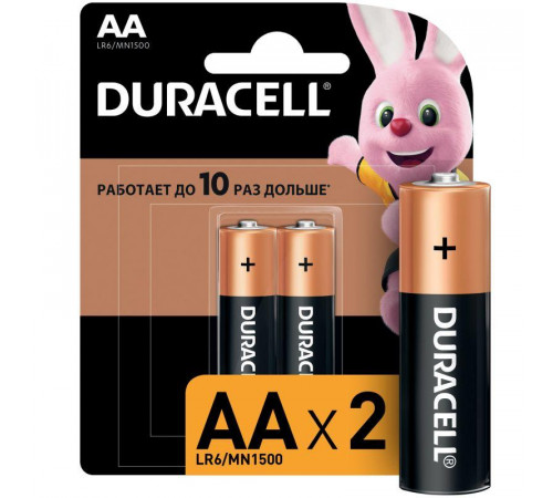 Элемент питания алкалиновый AA/LR6/MN 1500 Basic BP-2 (блист.2шт) Duracell Б0014044/Б0026814