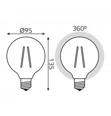 Лампа светодиодная филаментная Black Filament 8Вт G95 шар золотая 2400К тепл. бел. E27 740лм GAUSS 105802008