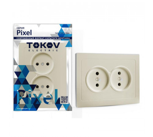 Розетка 2-м СП Pixel 16А IP20 без заземл. в сборе беж. TOKOV ELECTRIC TKE-PX-R2F-C02