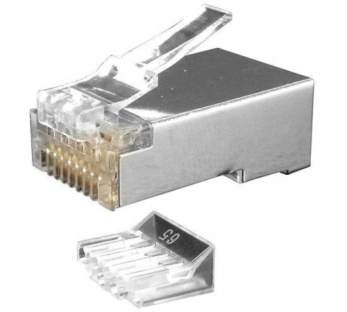 Разъем PLUG-8P8C-UV-C6-SH-100 RJ45(8P8C) под витую пару кат. 6 (50/50 микродюйм)экранир. универс.(для ож и мж кабеля) со вставкой (уп.100 шт) Hyperline 49383