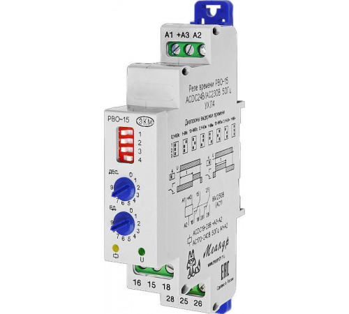 Реле времени РВО-15 УХЛ4 24В AC/DC/230В AC Меандр A8302-16932887