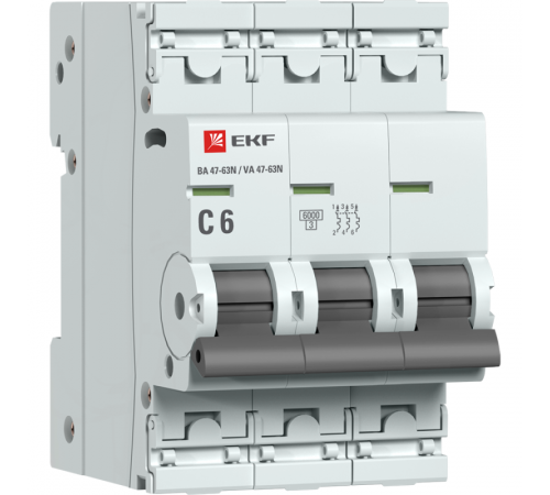 Выключатель автоматический модульный 3п C 6А 6кА ВА 47-63N PROxima EKF M636306C