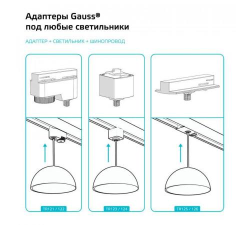 Адаптер Track однофазный для подключения светильника к трековой системе с фиксирующей шайбой бел. GAUSS TR125