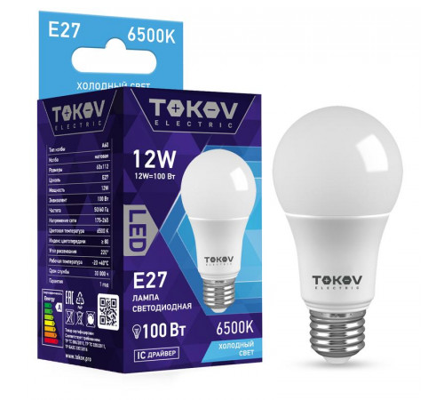 Лампа светодиодная 12Вт А60 6500К Е27 176-264В TOKOV ELECTRIC TKE-A60-E27-12-6.5K