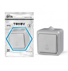 Кнопка звонка ОП Dita IP54 10А 250В сер. TOKOV ELECTRIC TKL-DT-DB-C06-IP54