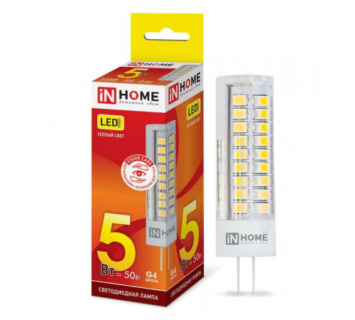 Лампа светодиодная LED-JC-VC 5Вт капсульная 3000К тепл. бел. G4 450лм 12В IN HOME 4690612019840