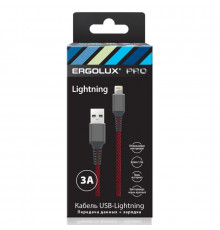 Кабель USB-Lightning ELX-CDC09-C43 3А 1.5м черн./красн. ткань зарядка+ПД коробка Ergolux 15310