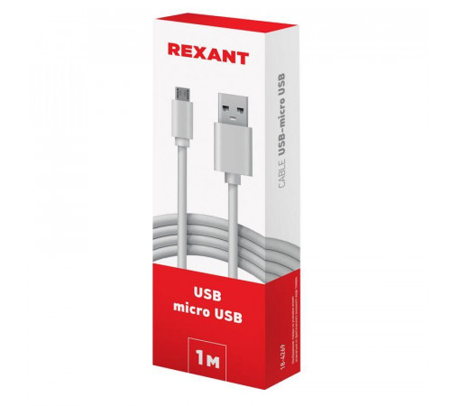 Кабель USB microUSB длинный штекер 1м бел. Rexant 18-4269