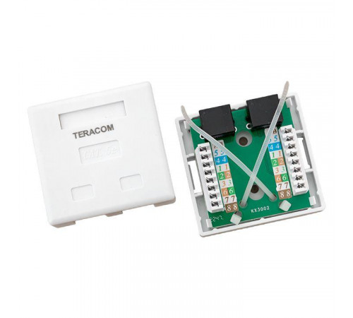 Розетка настенная TERACOM кат.5E неэкранированная 2 порта RJ-45 Dual IDC бел. EKF TRC-WBOX-2RJ45-5EUTP-WH