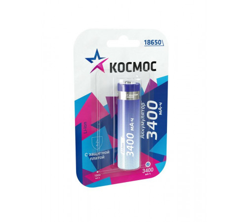 Аккумулятор Li-ion 18650 3400мА.ч с защитой (блист.1шт) Космос KOC18650Li-ion34PBL1