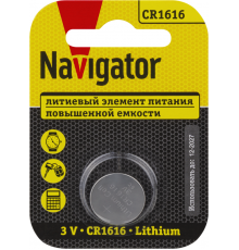 Элемент питания литиевый CR1616 93 826 NBT-CR1616-BP1 (блист.1шт) NAVIGATOR 93826