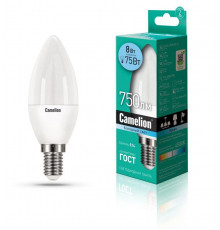 Лампа светодиодная LED8-C35/845/E14 8Вт свеча 4500К бел. E14 750лм 170-265В Camelion 12386