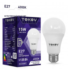 Лампа светодиодная 15Вт А60 4000К Е27 176-264В TOKOV ELECTRIC TKE-A60-E27-15-4K