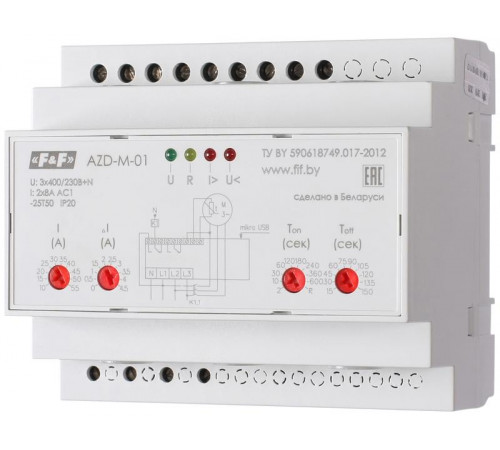 Автомат защиты электродвигателей AZD-M исп.1 10-59.5 А микропроцессорн. защита трехфазн. двигателей до 30кВт с транс. тока более 30кВт USB порт. 3х400/230+N 2х8А 2х1P IP20 F&F EA05.004.001